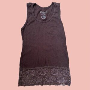 Twisted Wear Brown Ribbed Cami – Lace Trim Y2K Classic